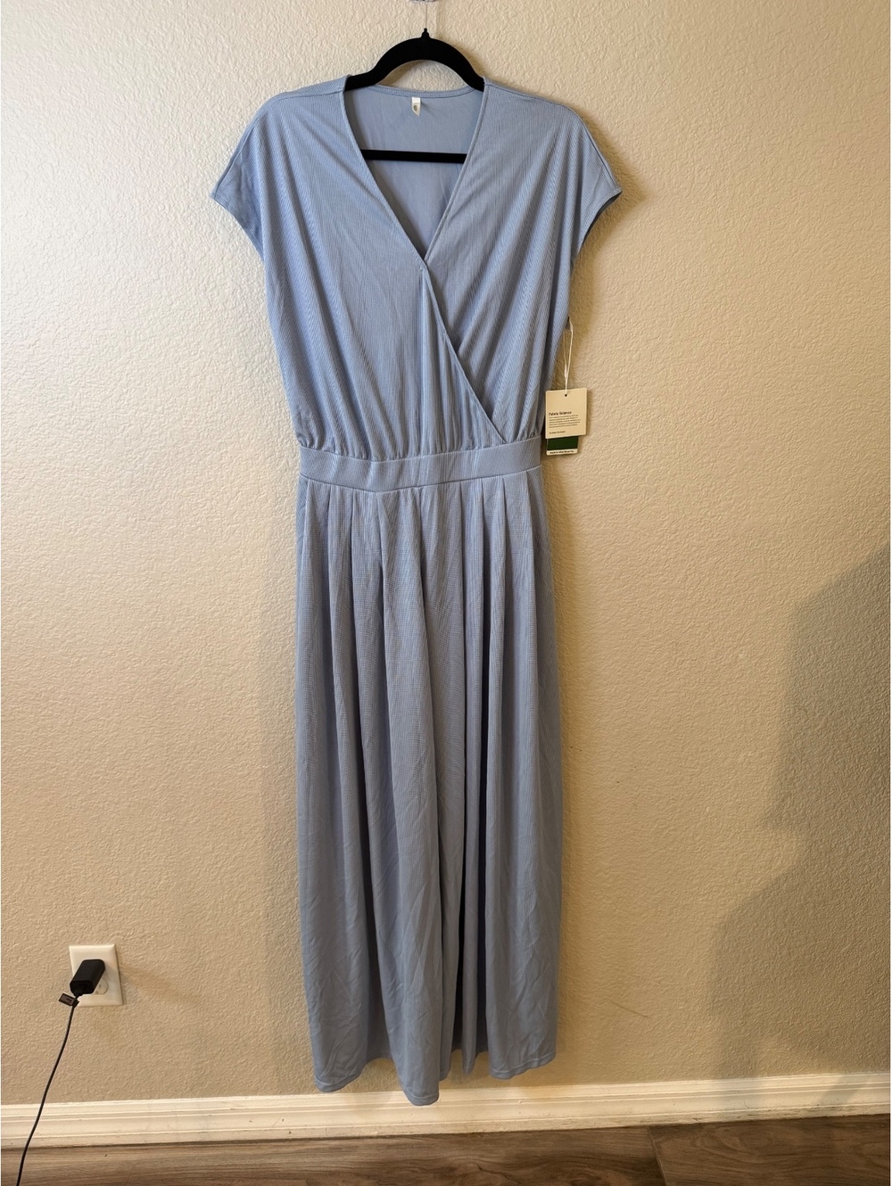 Halara Medium Regular V Neck Short Sleeve Pocket Wide Leg Waffle Jumpsuit